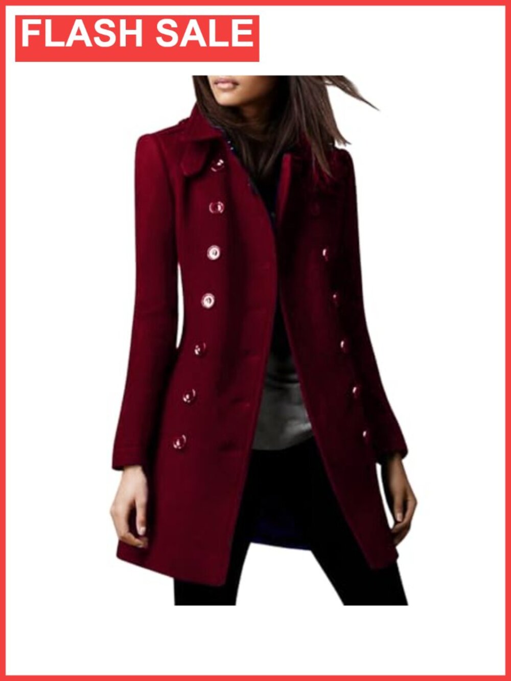 Women's Double Breasted Wool Blend Pea Coat Collared Winter Trench